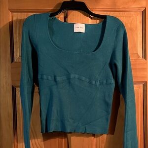 Pink Rose Teal Ribbed Knit Top